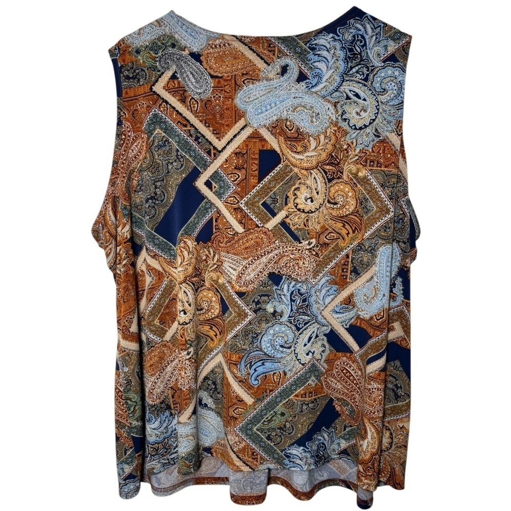 Koret Sleeveless Top Blouse Womens 3X Brown Blue Stretch Modest Tapestry Paisley - Picture 2 of 7